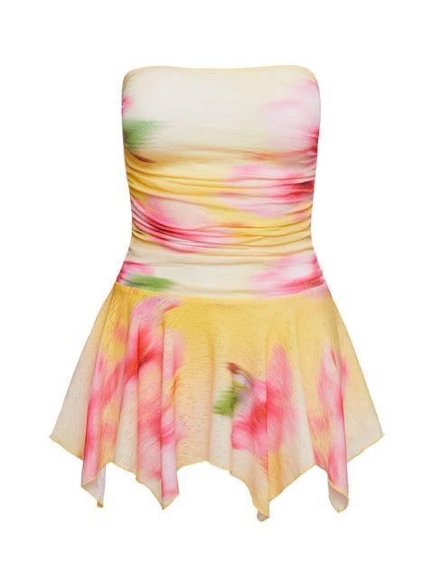 Minxie Strapless Playsuit Yellow / Pink Product Image