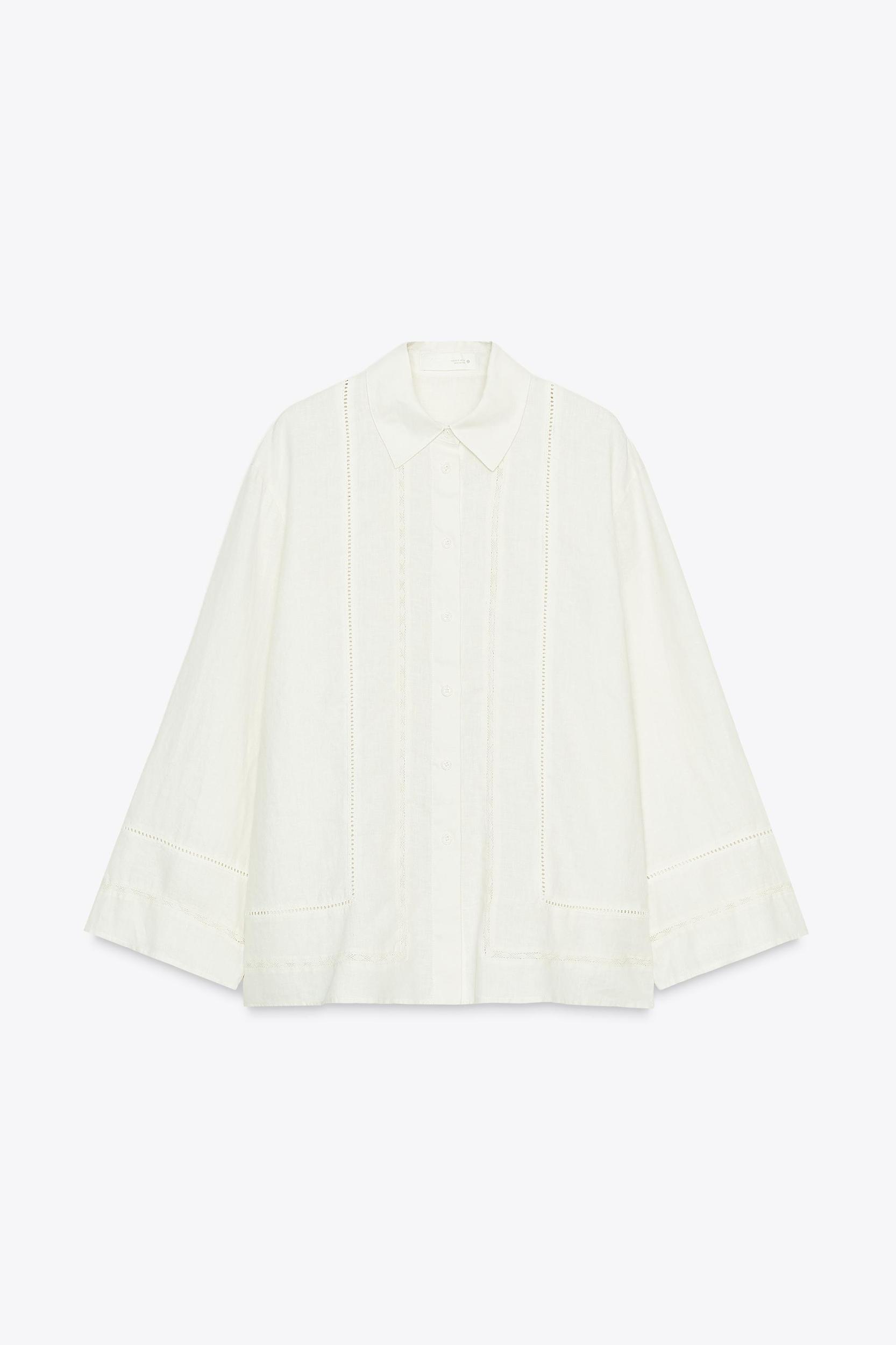 100% LINEN LACE TRIM SHIRT ZW COLLECTION Product Image