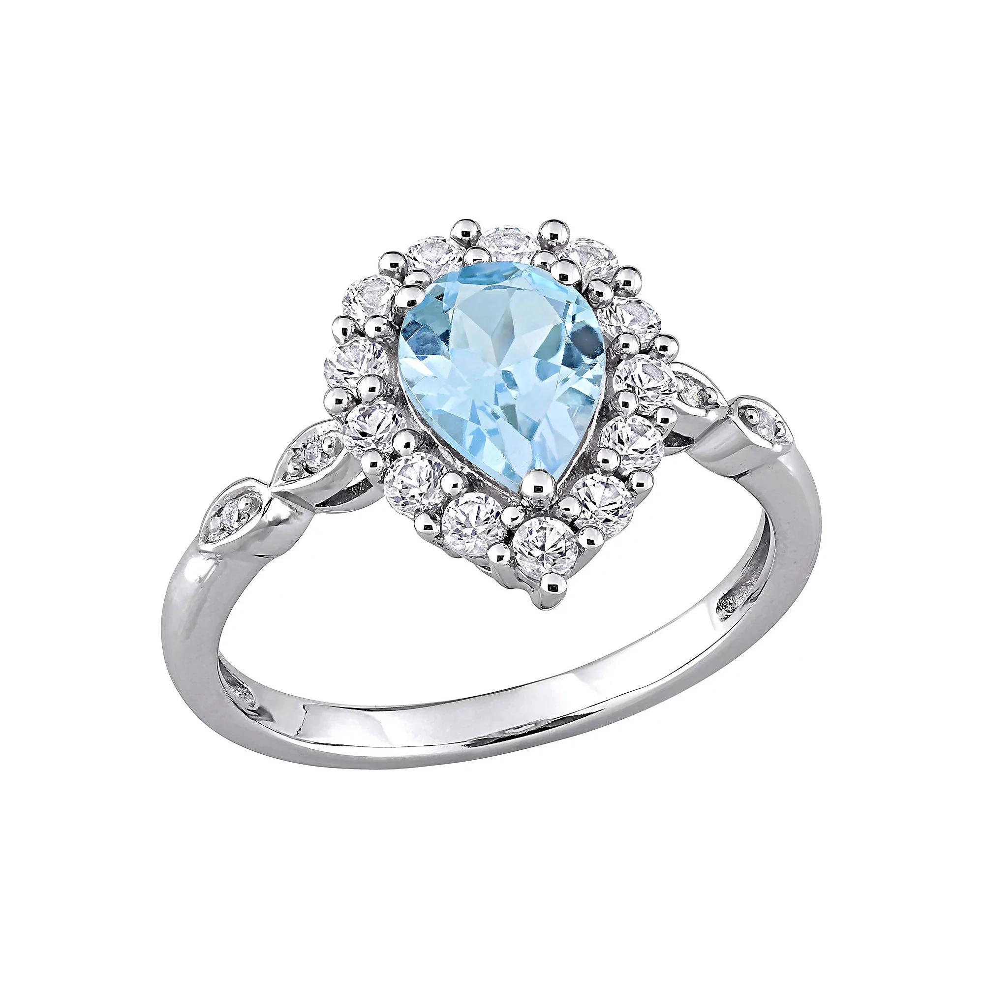 Stella Grace 10K White Gold Blue Topaz, Lab-Created White Sapphire & Diamond Accent Ring, Women's, Size: 8.50, 14k Whgold Product Image