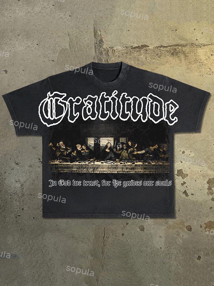 Sopula Men's The Last Supper Print Acid Wash T-Shirt Product Image