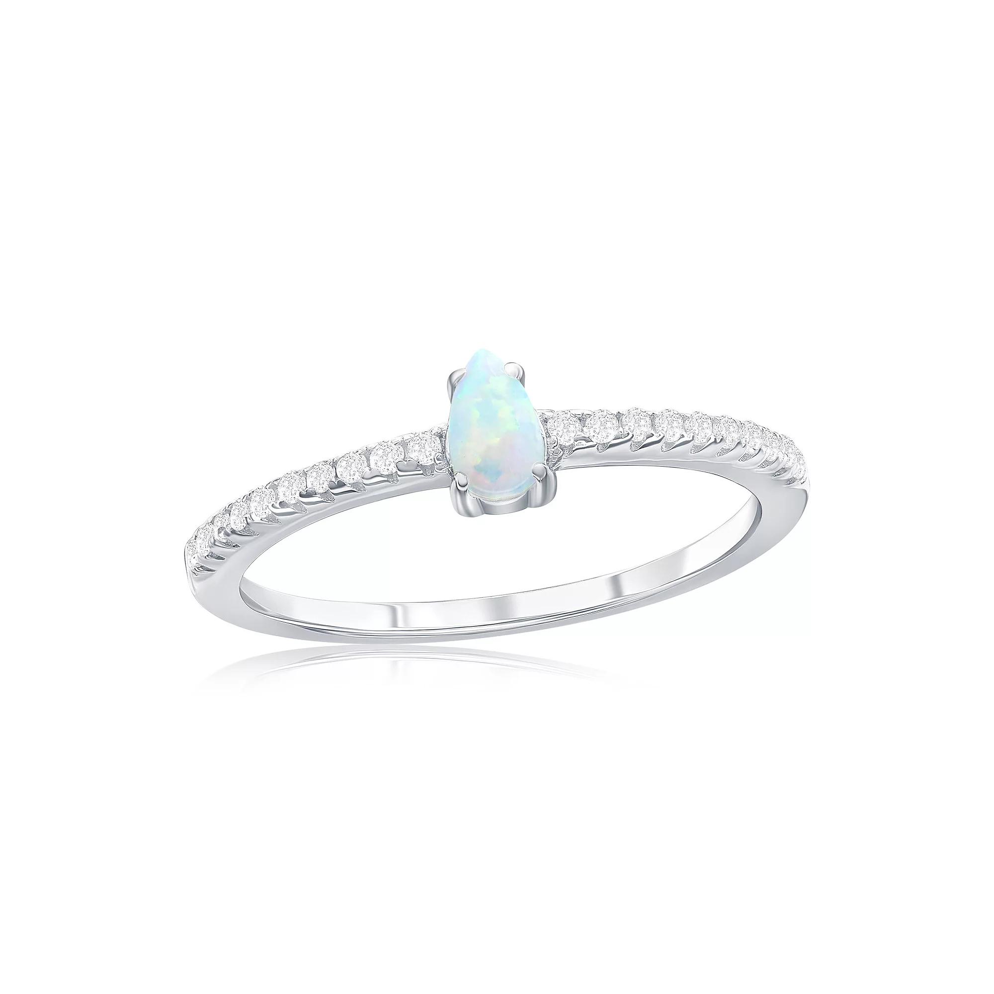 Nautica Rocks Sterling Silver White Opal & Cubic Zirconia Pear Ring, Women's,  Product Image