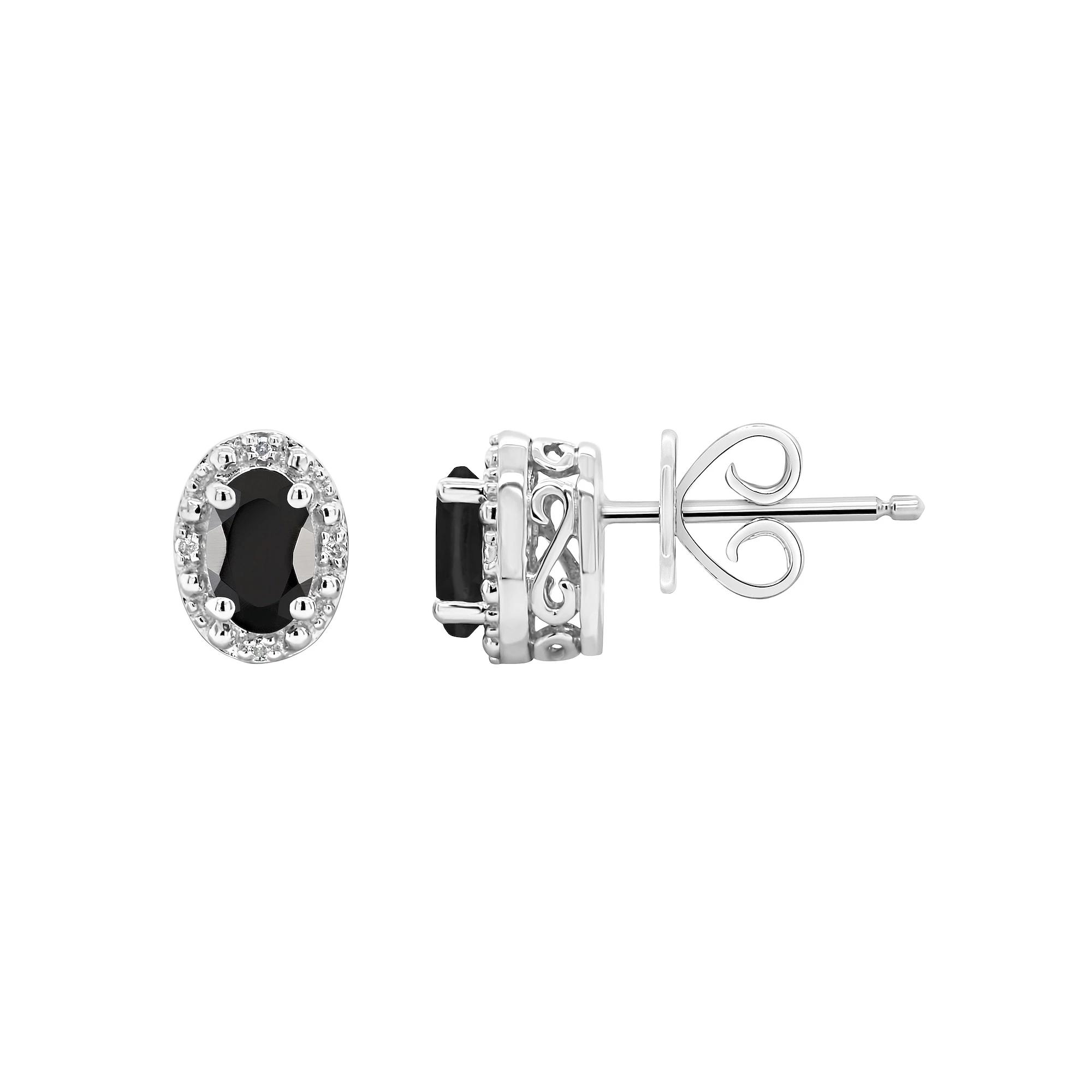 Celebration Gems Sterling Silver Oval Onyx & Diamond Accent Stud Earrings, Women's Product Image