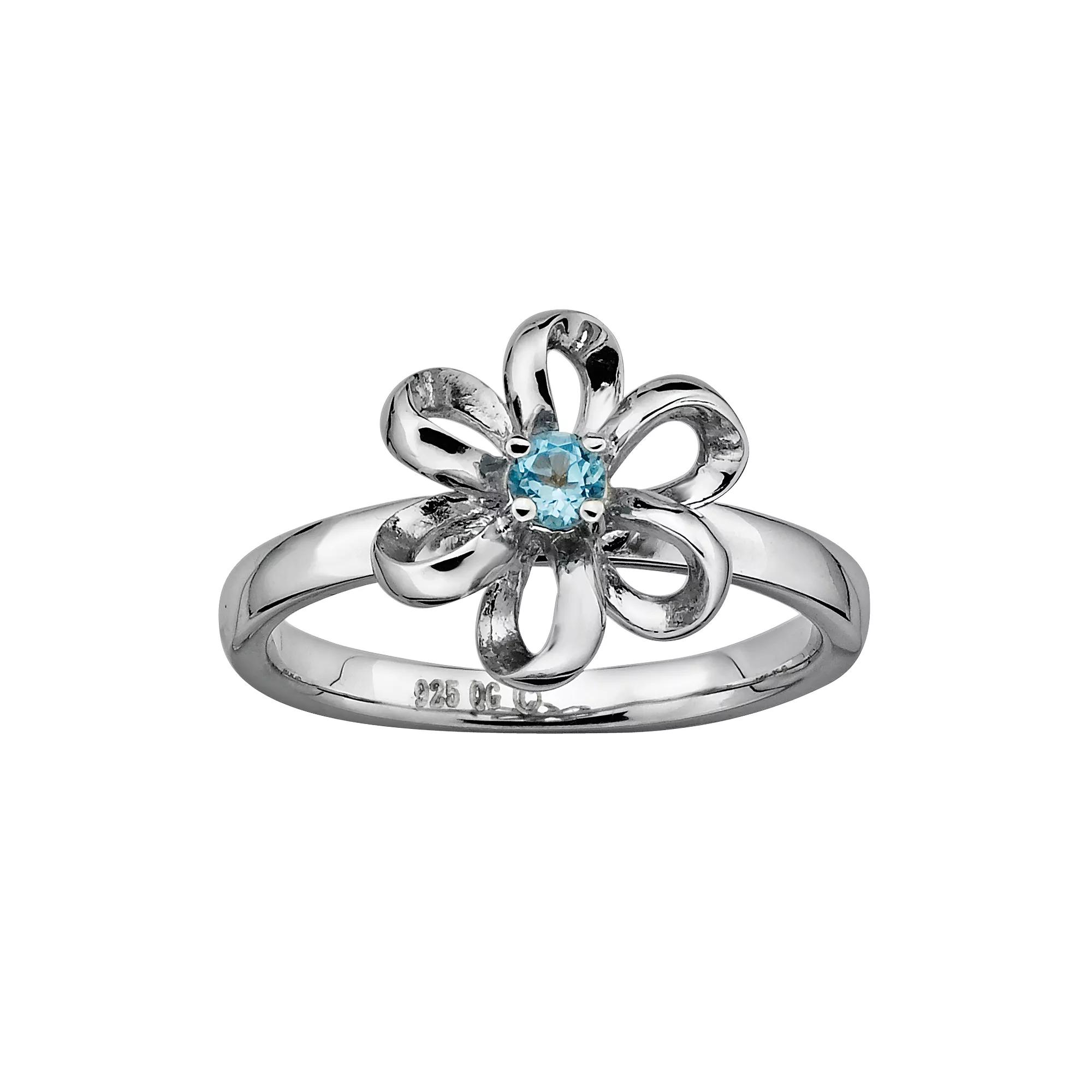 Stacks & Stones Sterling Silver Blue Topaz Flower Stack Ring, Womens Product Image