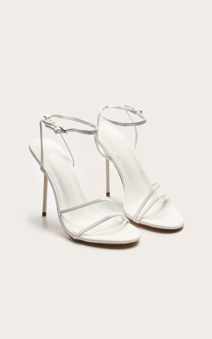 White Pu Round Toe Asymmetric High Stiletto Heeled Sandals Product Image