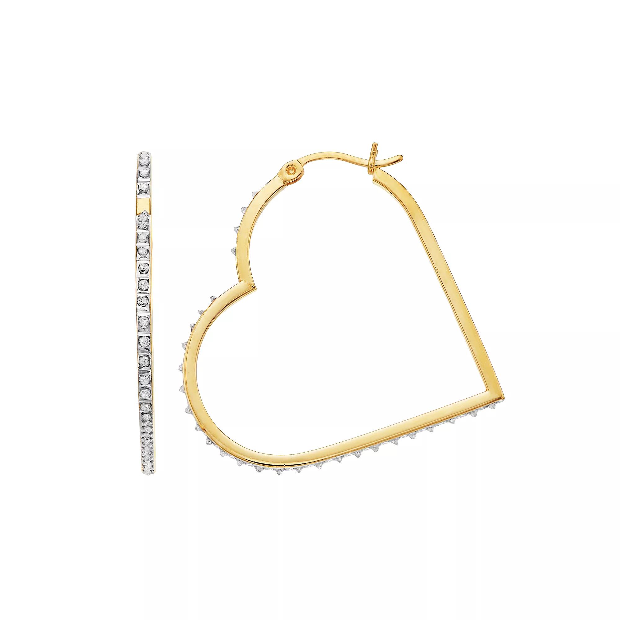 Diamond Mystique 18k Gold Over Silver Diamond Accent Heart Hoop Earrings, Women's, Gold Tone Product Image