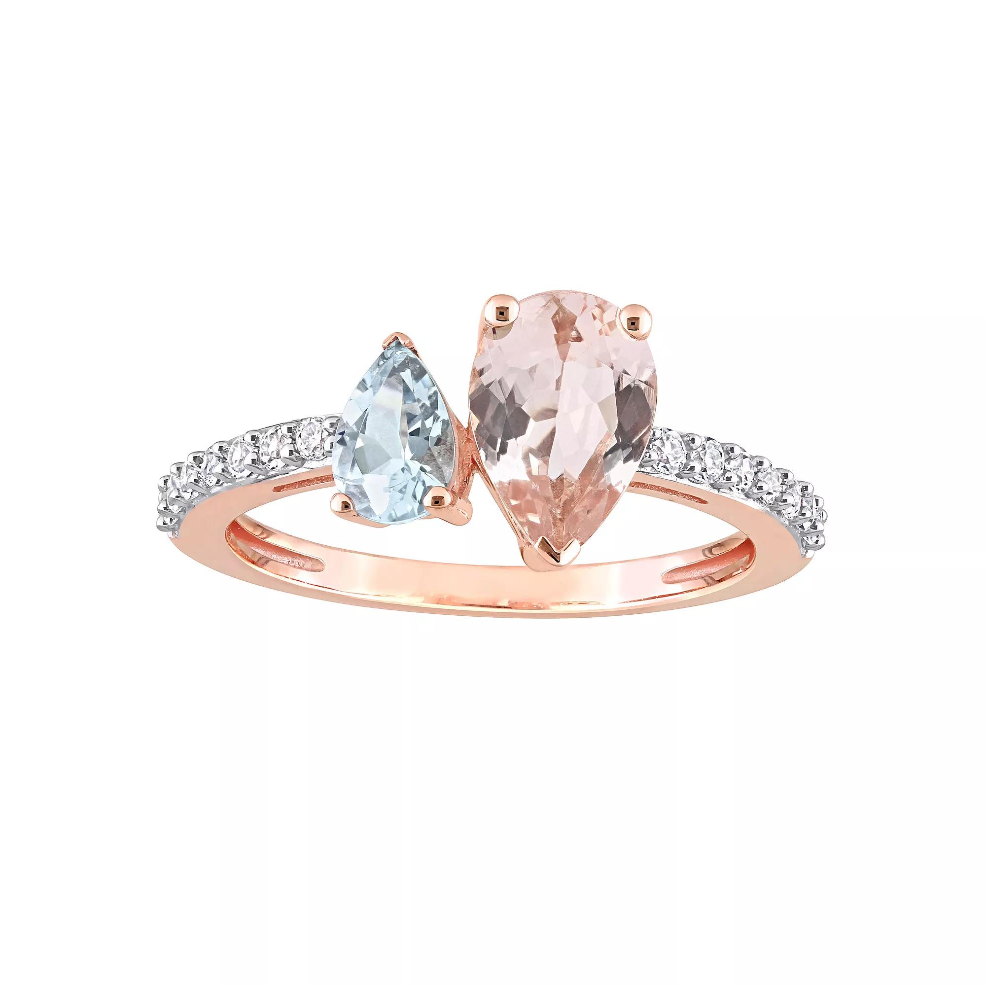 Stella Grace 10k Rose Gold Morganite, Aquamarine & White Topaz Ring, Women's,  Product Image