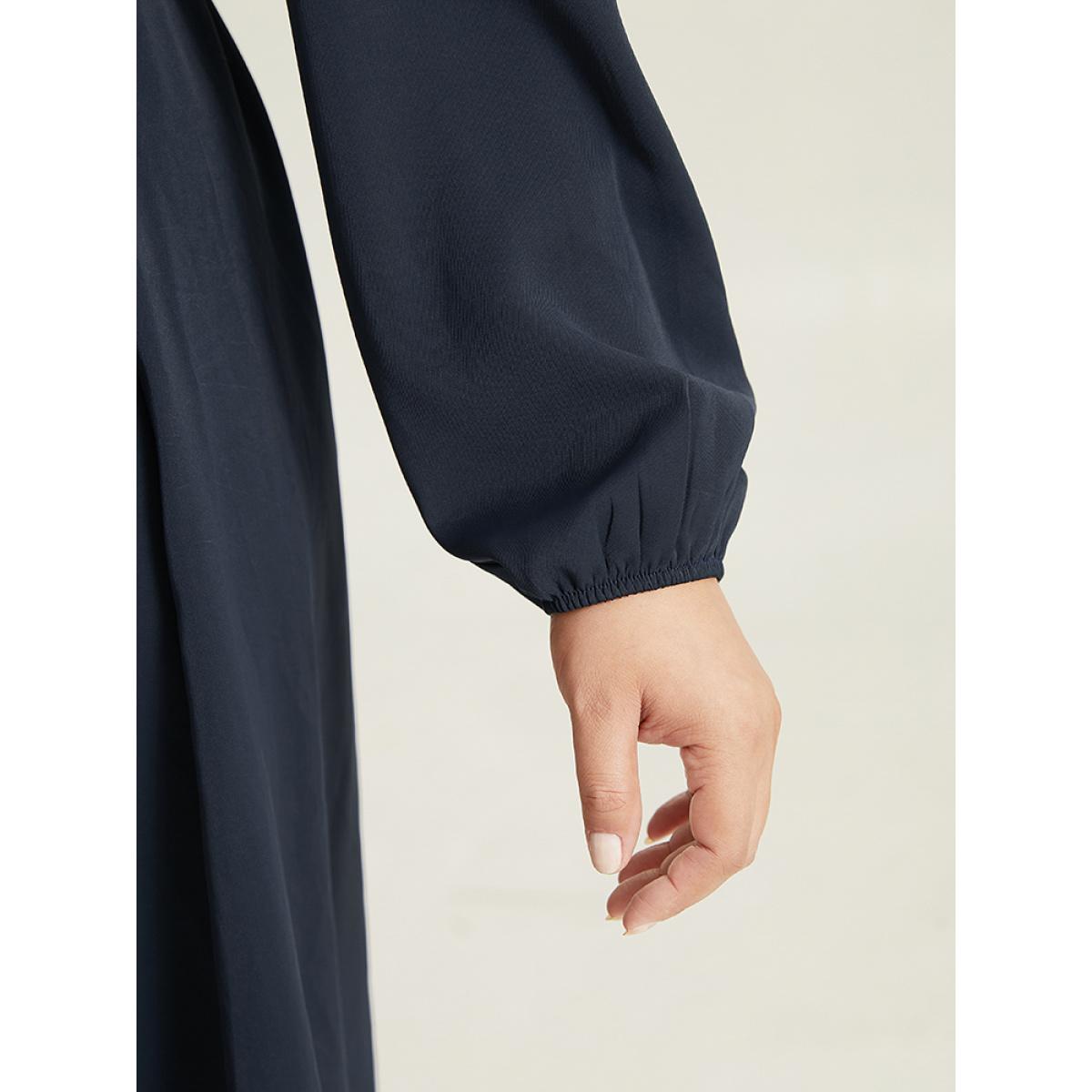 Plus Size Anti-Wrinkle Suit Collar Pocket Belted Shirt Dress Navy Women At the Office Gathered Suit Collar Long Sleeve Curvy Midi Dress BloomChic 10/M Product Image