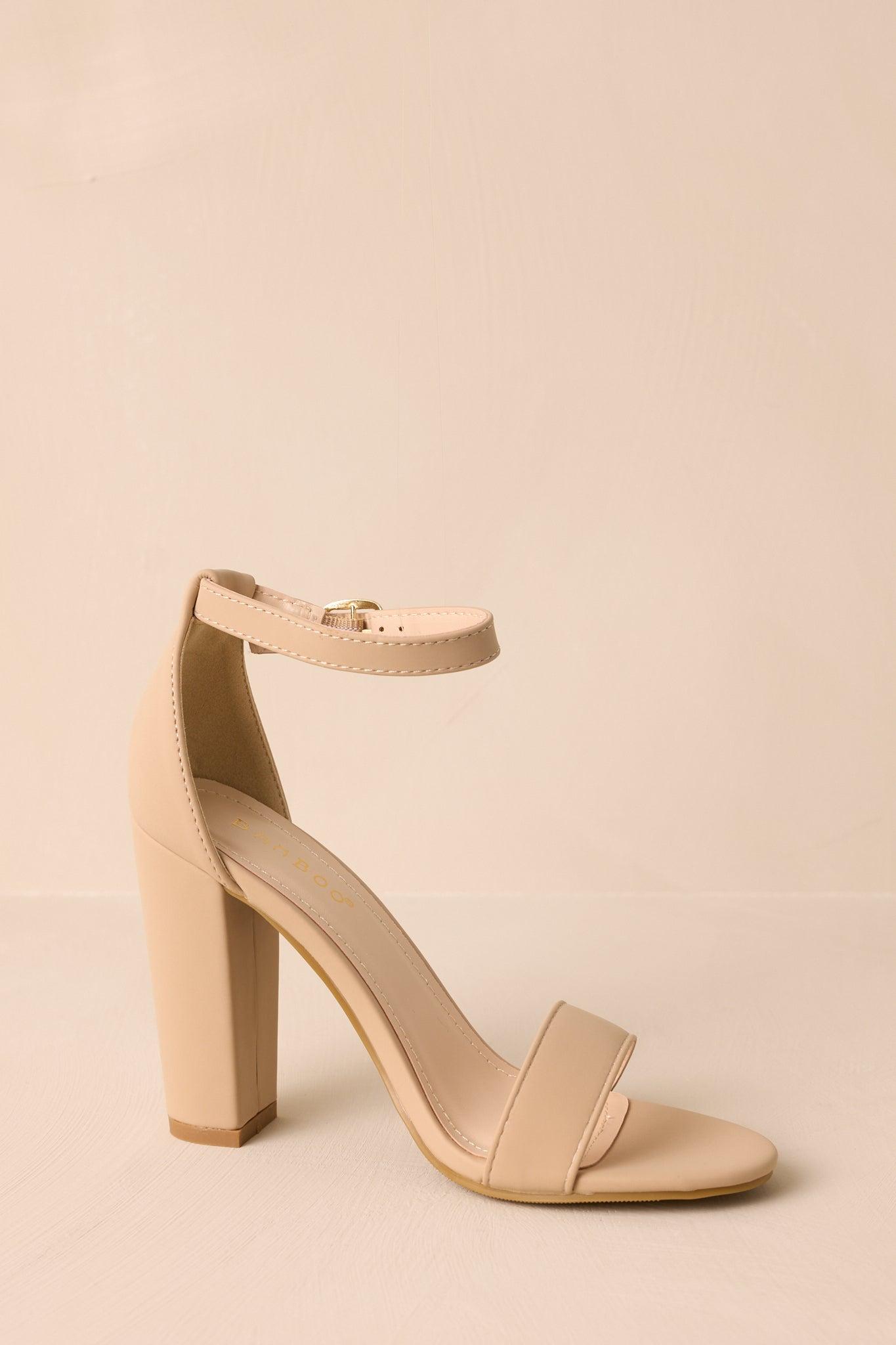 Plans To Dance Vegan Leather Taupe Ankle Strap Heels Product Image