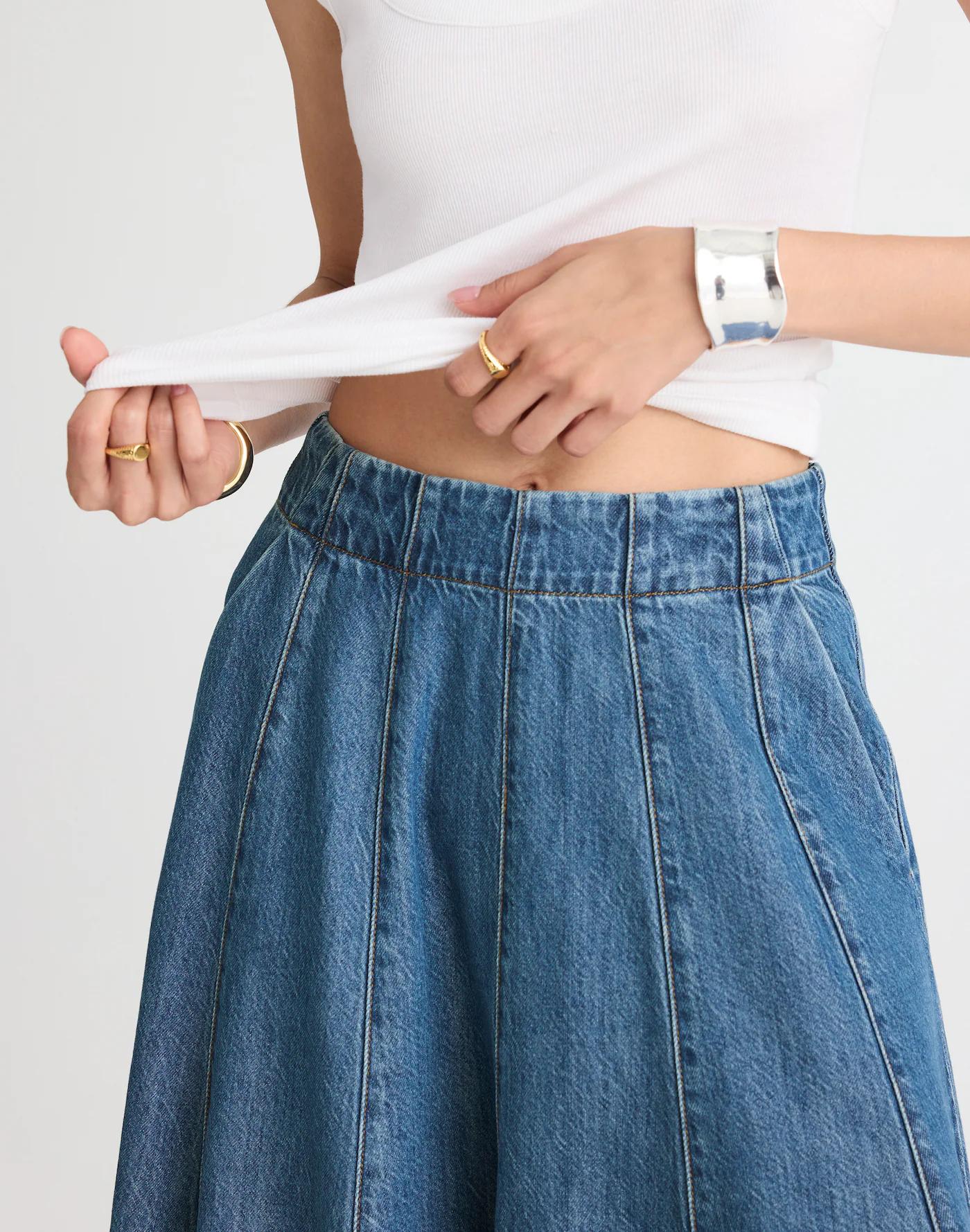 Flared Denim Midi Skirt: Airy Denim Edition Product Image