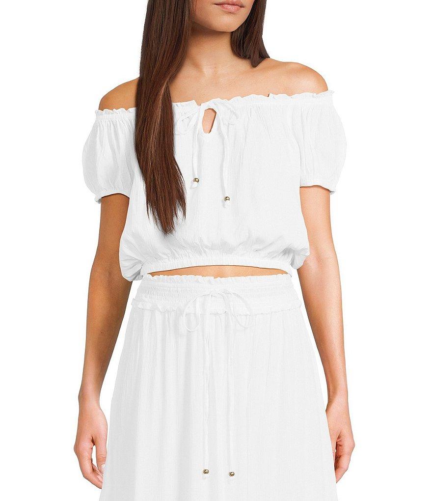 Angie Off-The-Shoulder Cap Sleeve Coordinating Crop Top Product Image