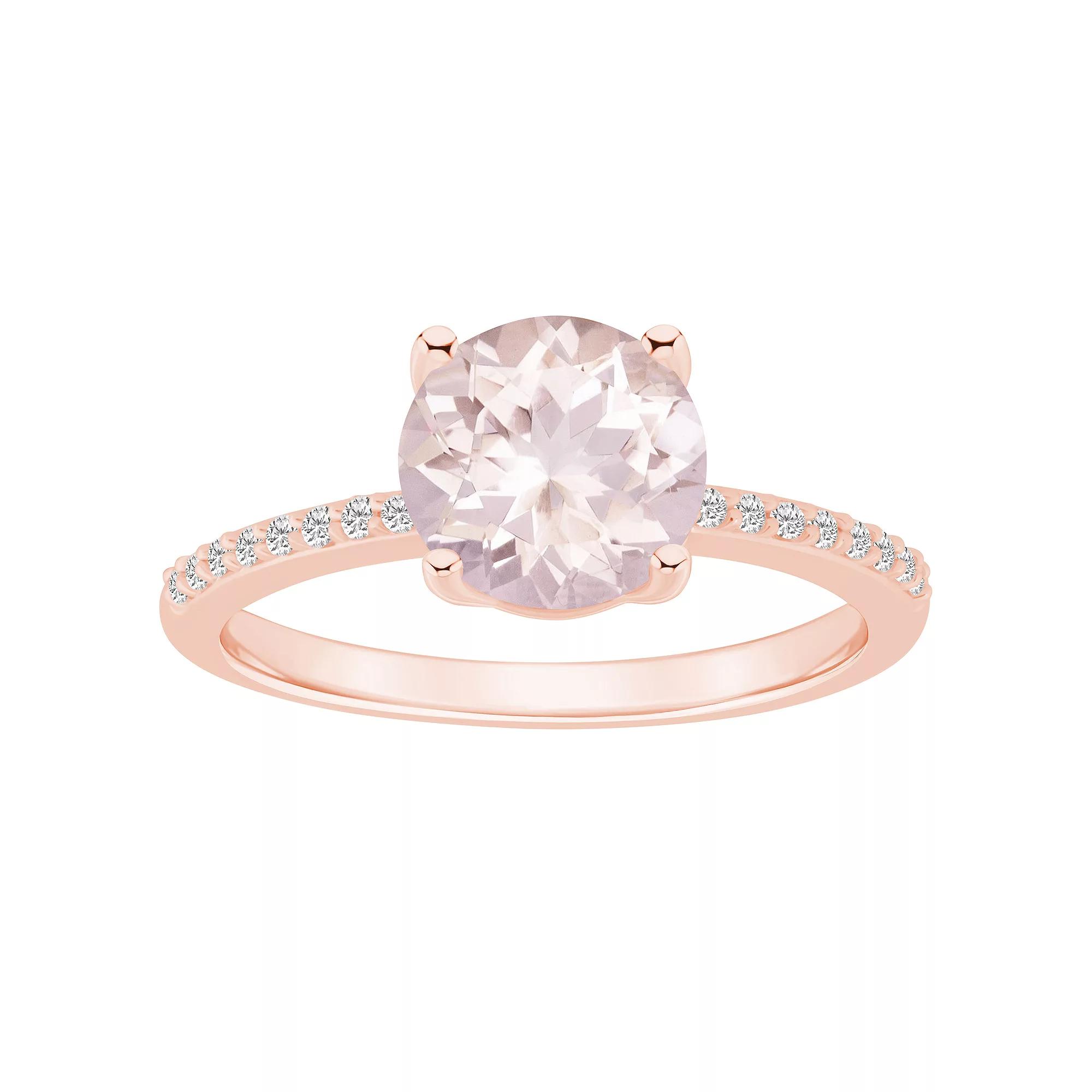 Alyson Layne 14k Rose Gold Round Morganite & 1/10 Carat T.W. Diamond Ring, Women's, Size: 6 Product Image
