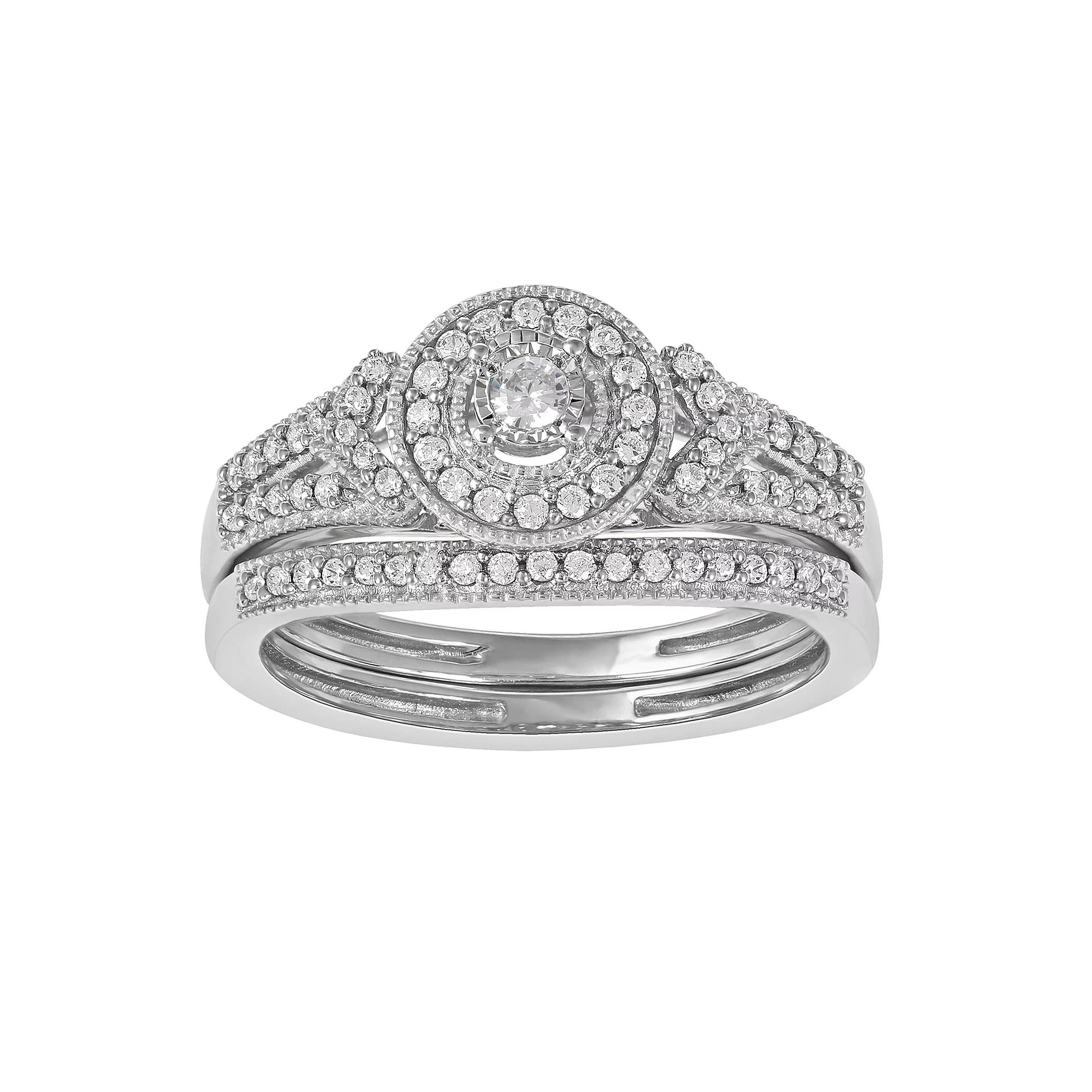 DeCouer 1/3 Carat T.W. Diamond Halo Engagement Ring Set, Women's, Size: 6, Gold Tone Product Image