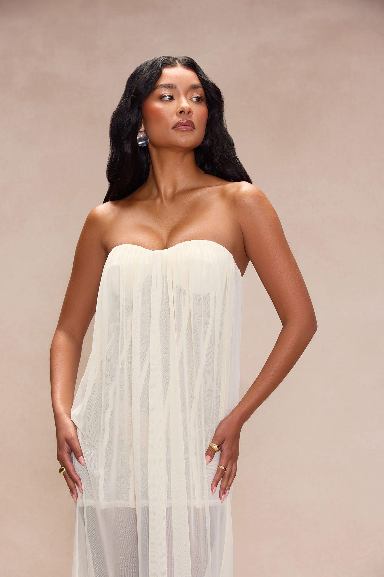 Take Notes Mesh Maxi Dress - Ivory Product Image