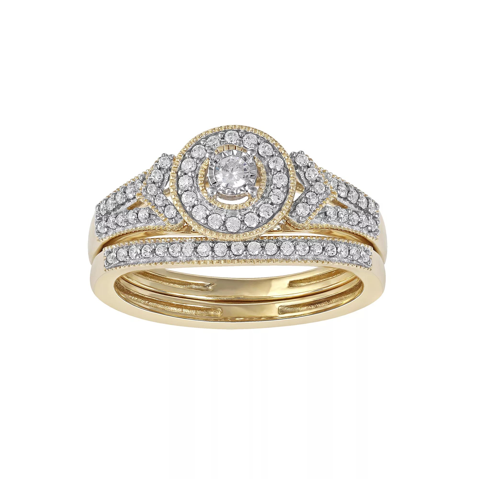 DeCouer 1/3 Carat T.W. Diamond Halo Engagement Ring Set, Women's, Size: 6, Gold Tone Product Image