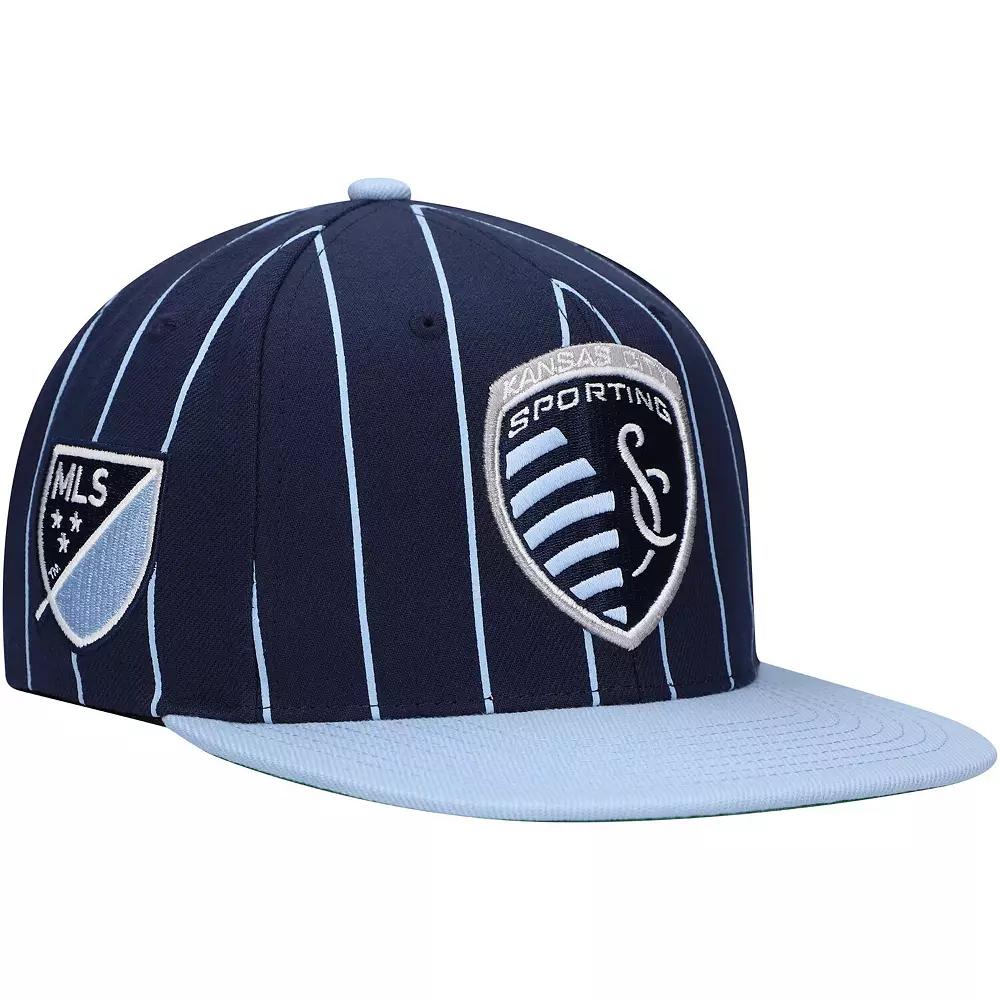 Men's Mitchell & Ness Navy Sporting Kansas City Team Pin Snapback Hat, Blue Product Image