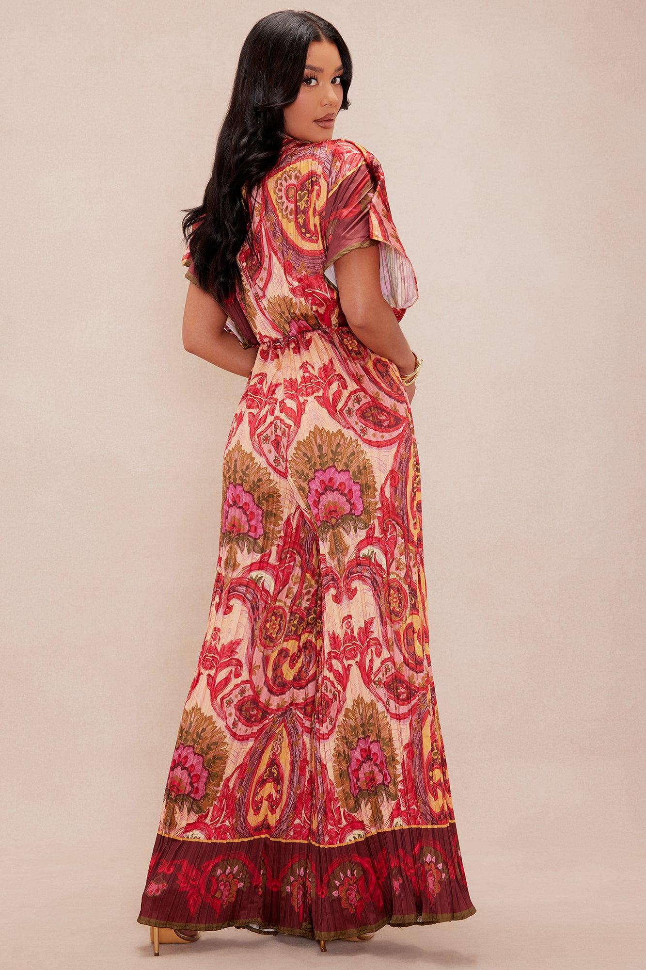 Kamari Pleated Wide Leg Jumpsuit - Red/combo Product Image