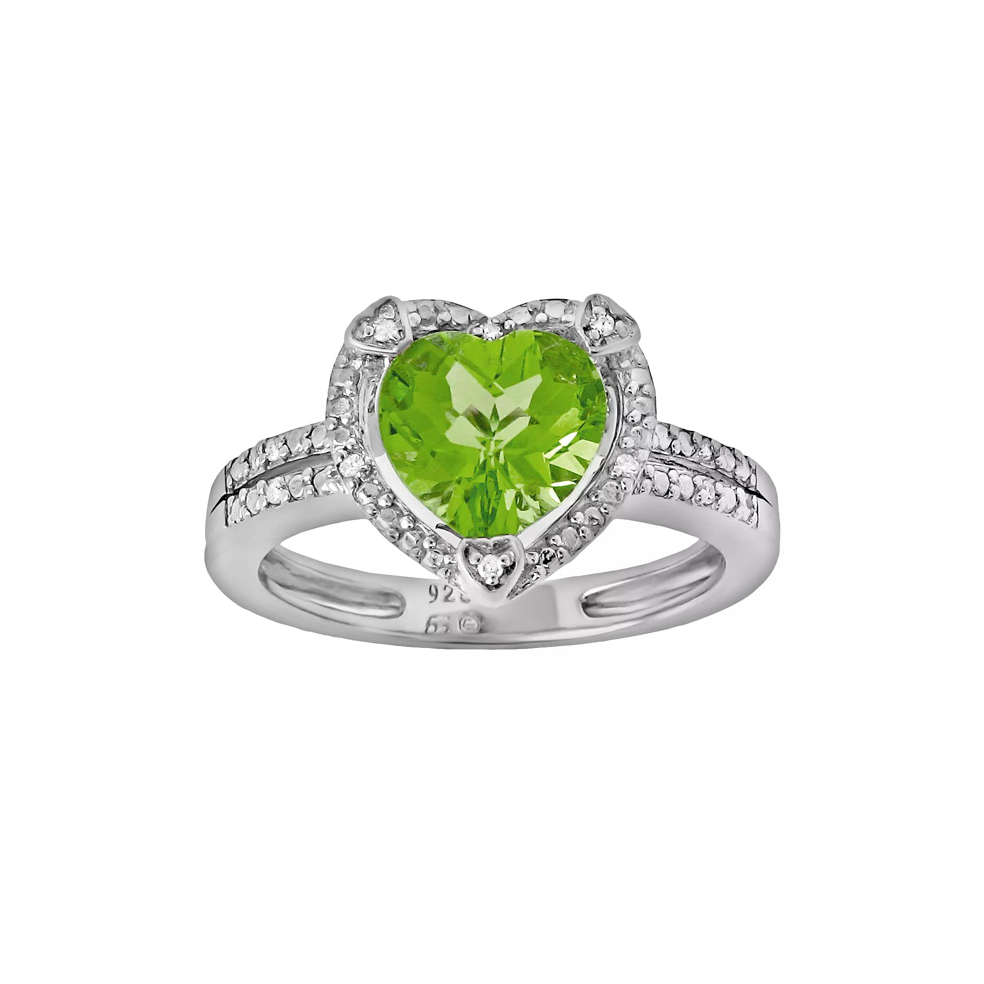 Gemminded Sterling Silver Peridot and Diamond Accent Heart Frame Ring, Women's, Size: 6 Product Image
