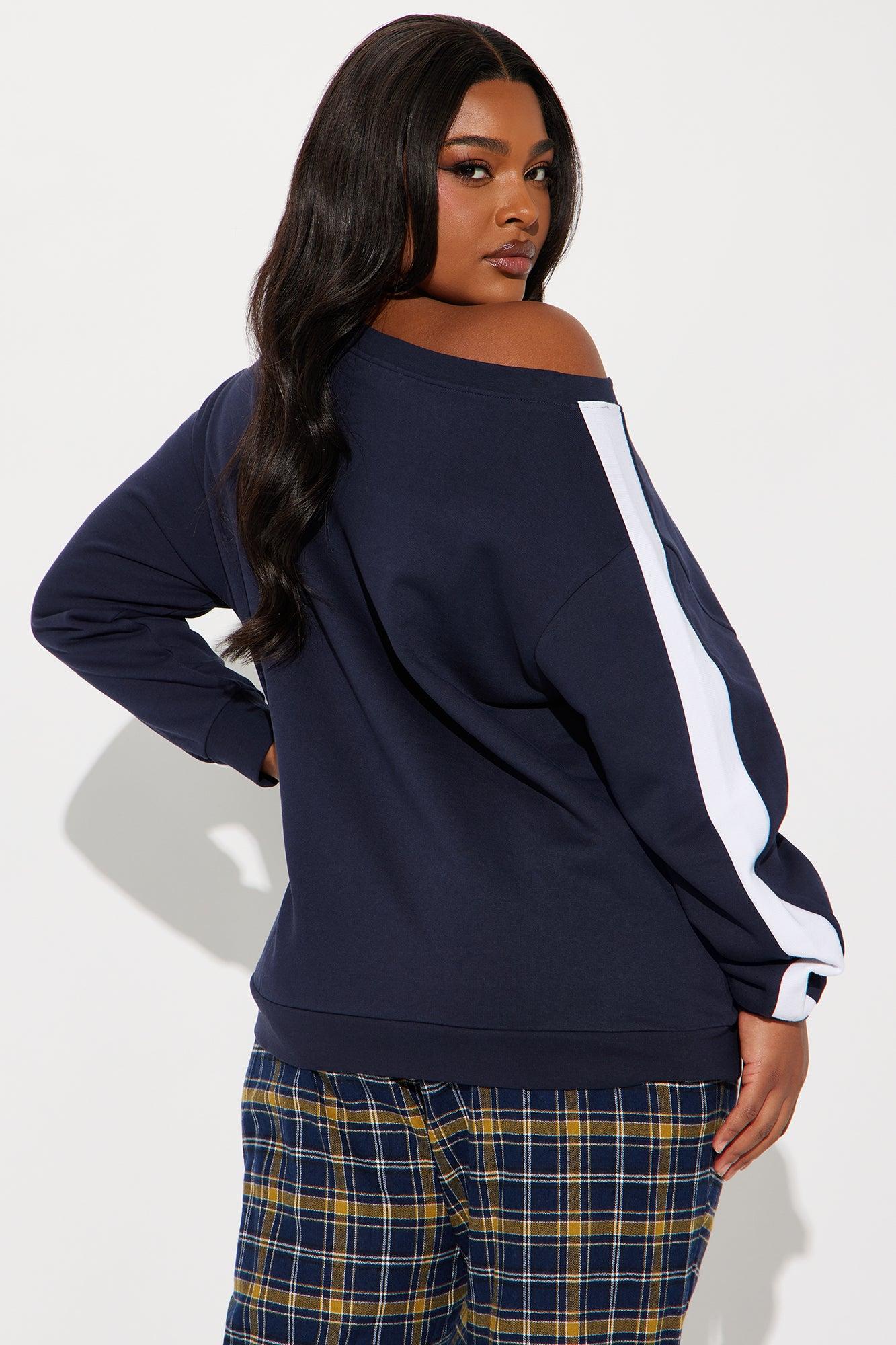 LA Club Off Shoulder Sweatshirt - Navy Product Image