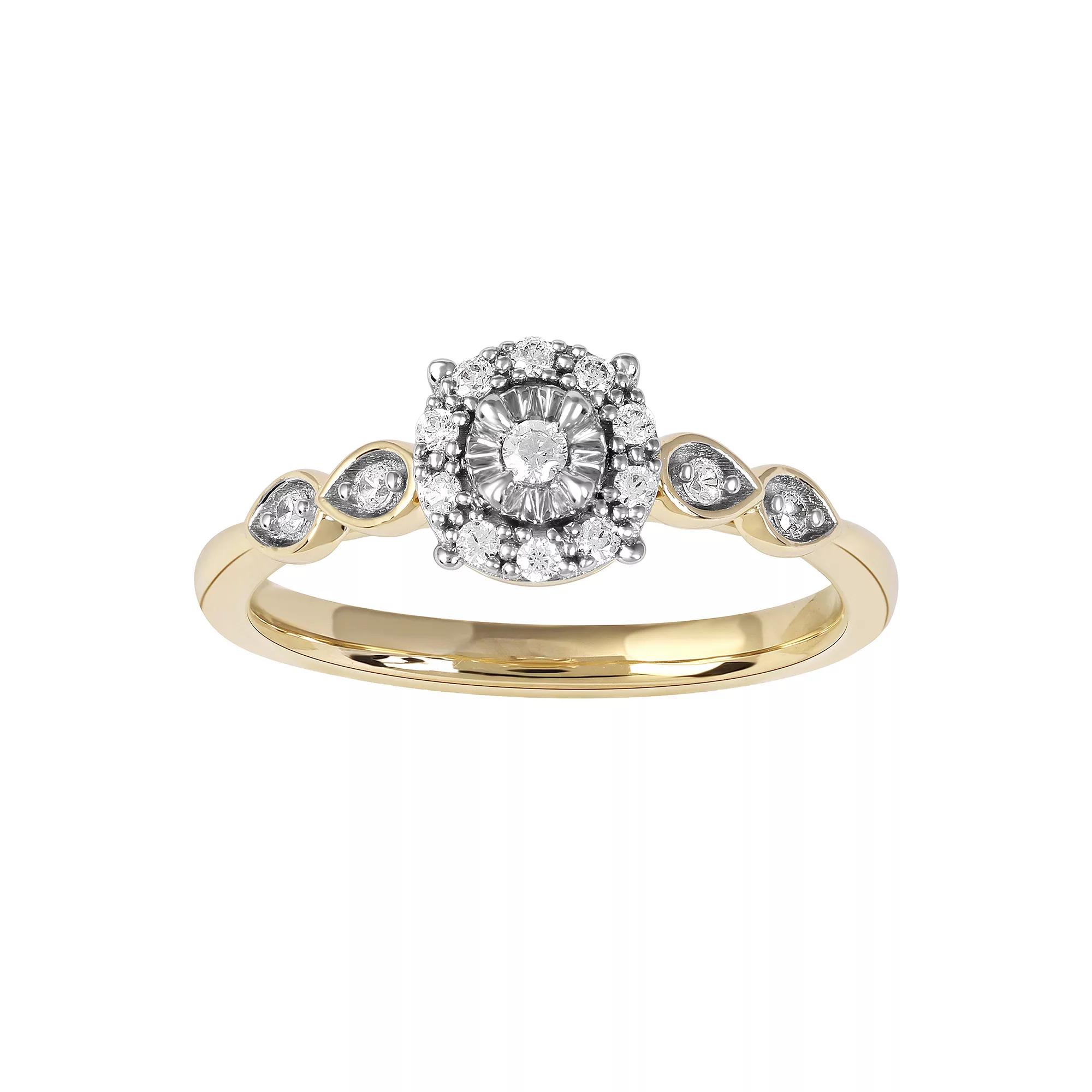 DeCouer Sterling Silver 1/6 Carat T.W. Diamond Halo Promise Ring, Womens Gold Tone Product Image