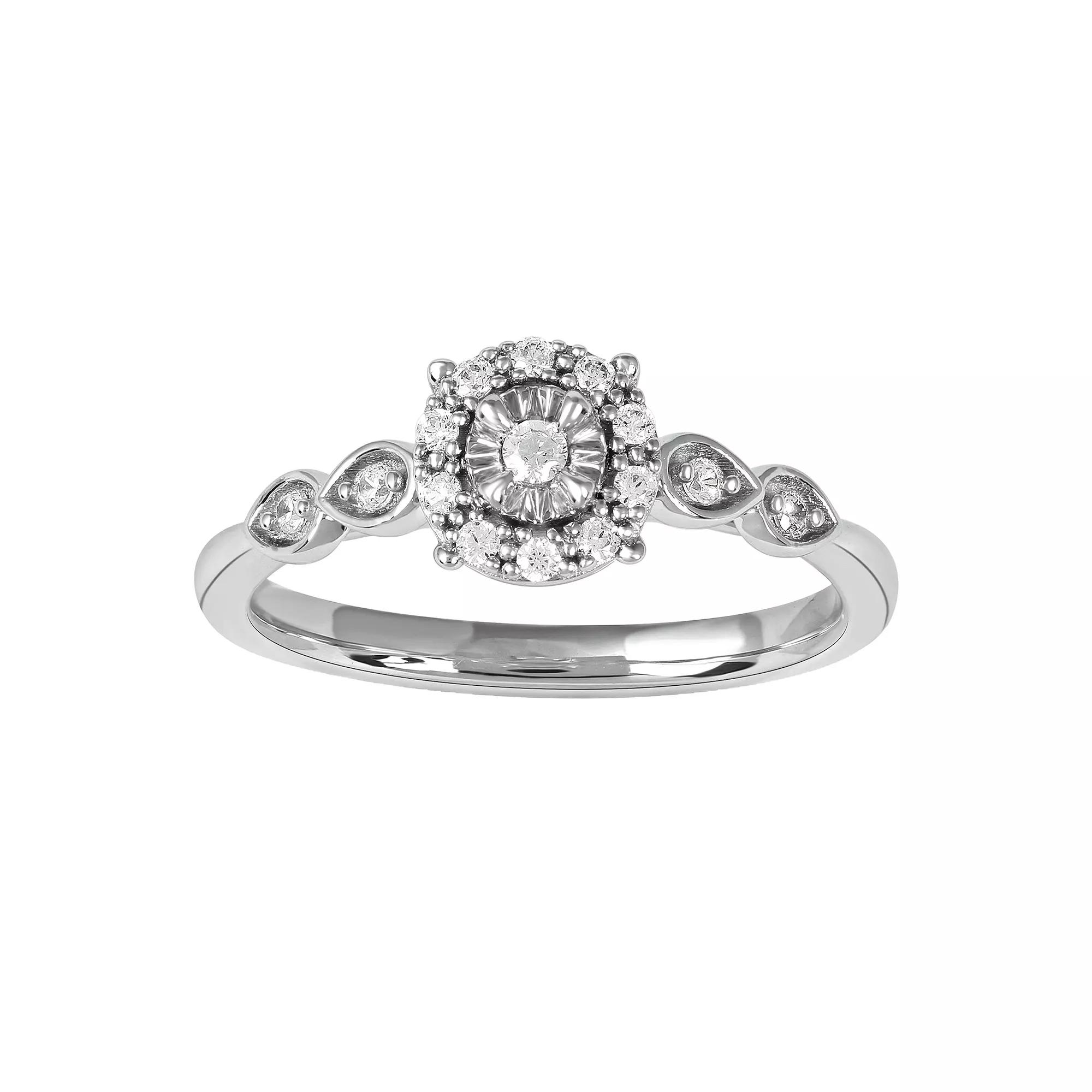 DeCouer Sterling Silver 1/6 Carat T.W. Diamond Halo Promise Ring, Women's,  Product Image