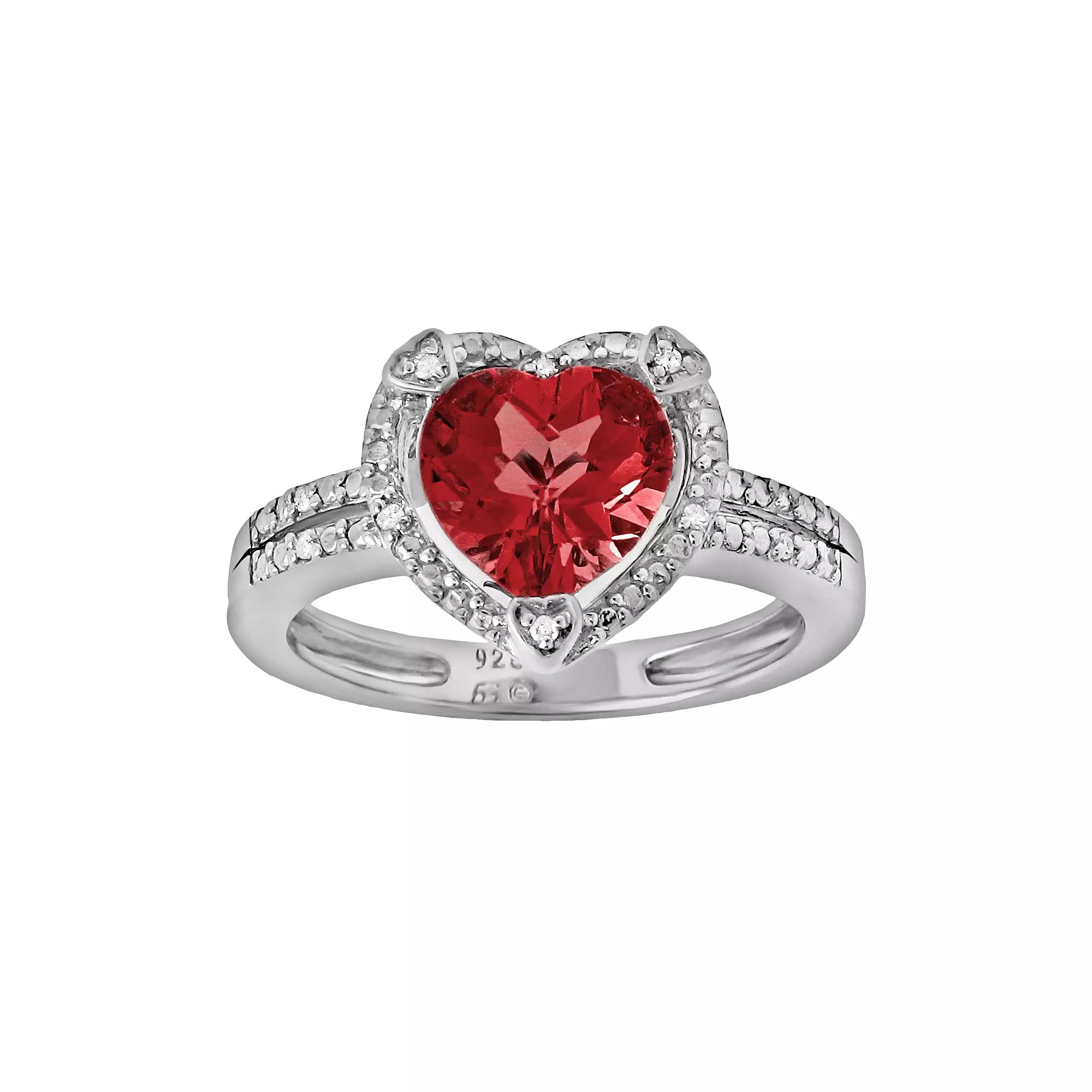 Gemminded Sterling Silver Lab-Created Ruby and Diamond Accent Heart Frame Ring, Women's, Size: 6, Red Product Image