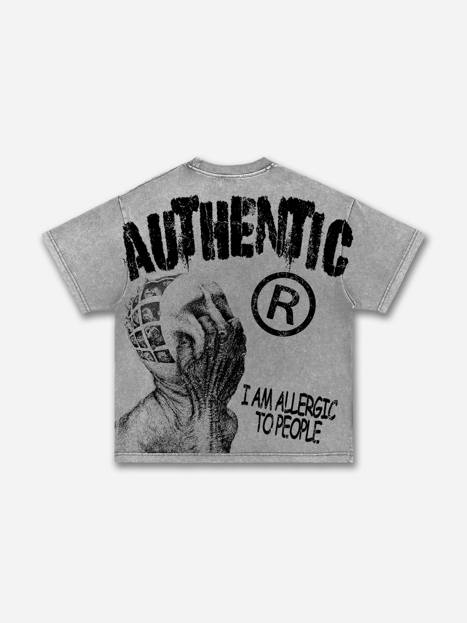 Vintage I Am Allergic To People Graphic Print Acid Wash T-shirt Product Image