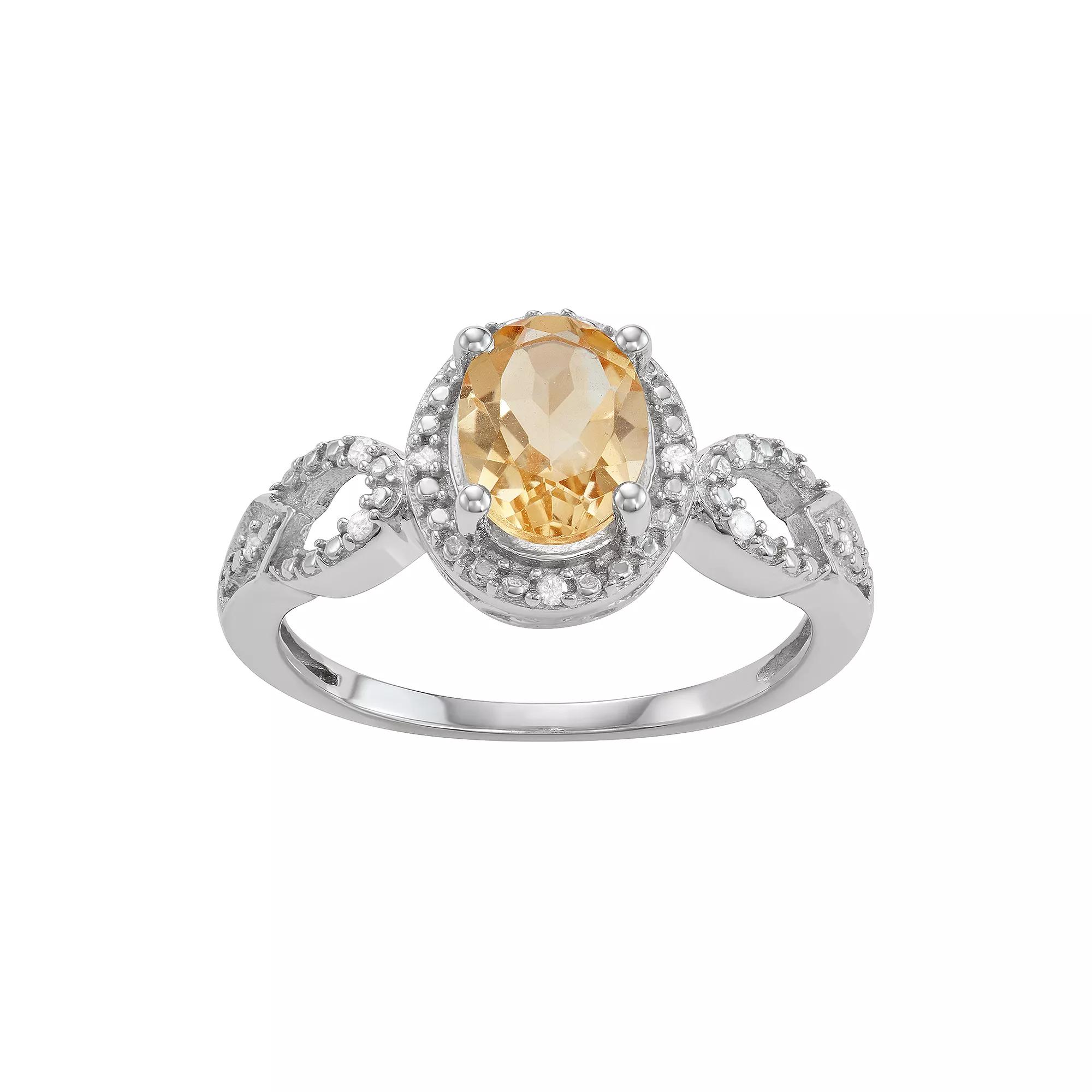 Jewelexcess Sterling Silver 1 1/10 C.T.W Citrine & Diamond Accent Ring, Women's, Size: 8, Silvertone Product Image