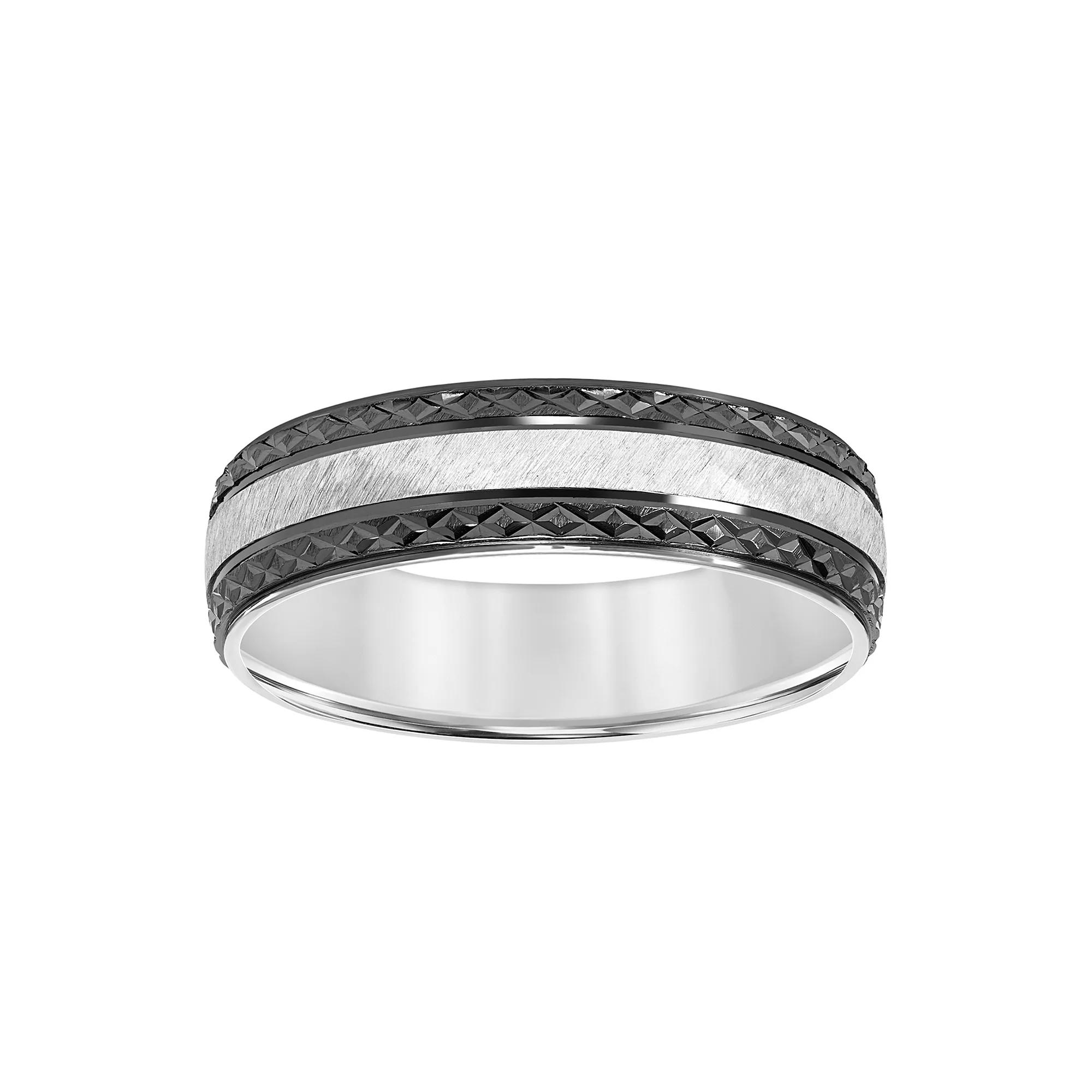 AXL Sterling Silver & Black Rhodium 6 mm Textured Mens Band Two Tone Product Image