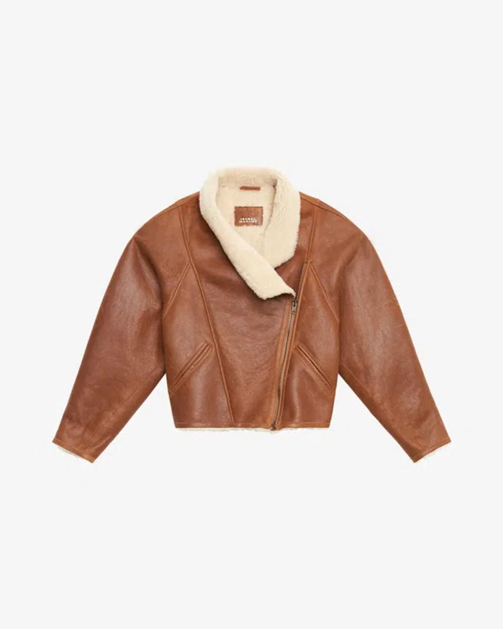 ISABEL MARANT Cropped Jacket In Smooth Lambskin In Brown Product Image