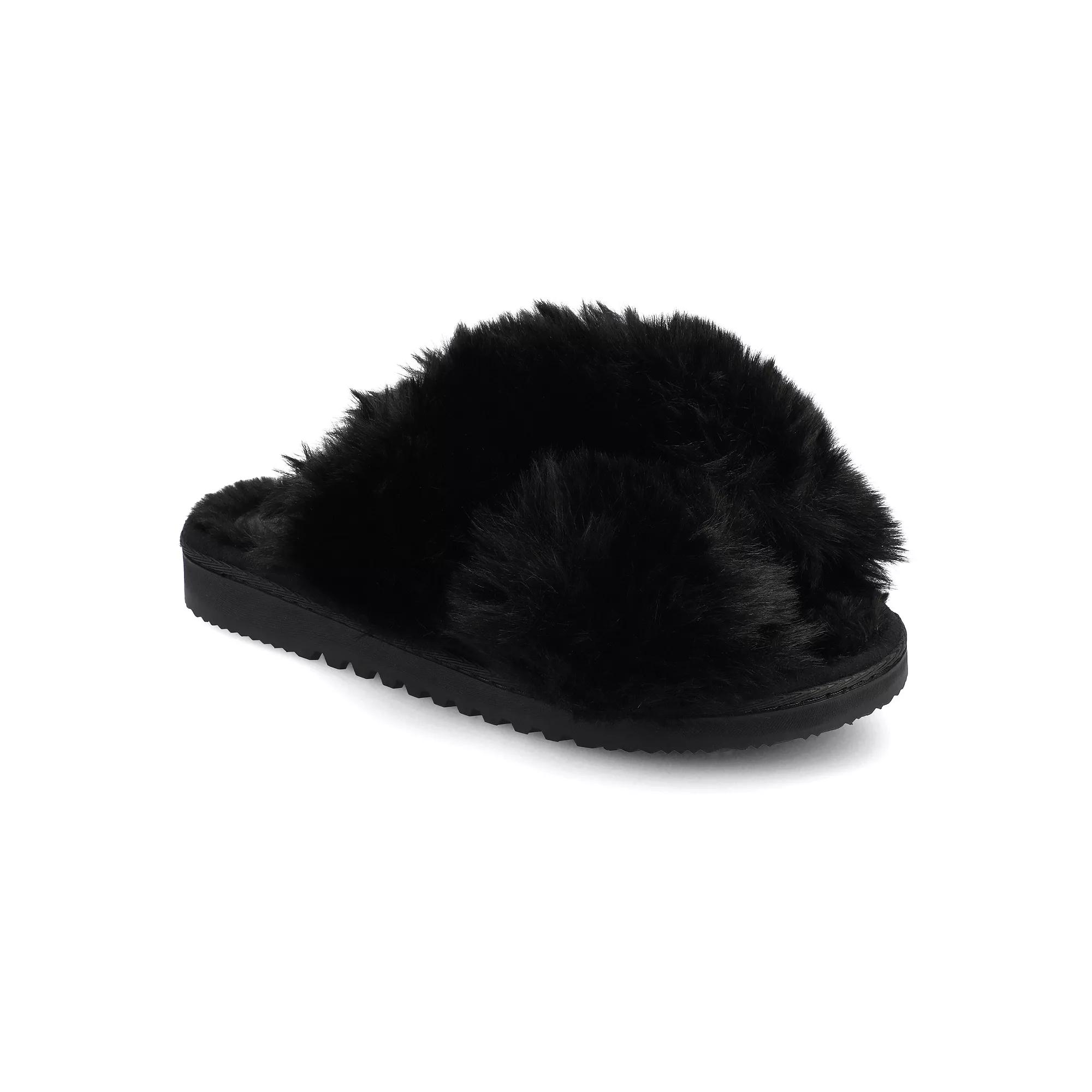 Journee Skylah Women's Crisscross Strap Cushioned Slippers, Size: Medium(7/8), Black Product Image