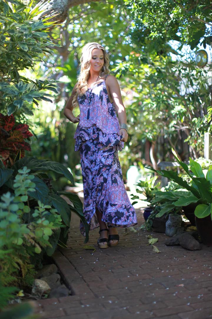 Navy Paisley Ruffle Wrap Skirt Product Image