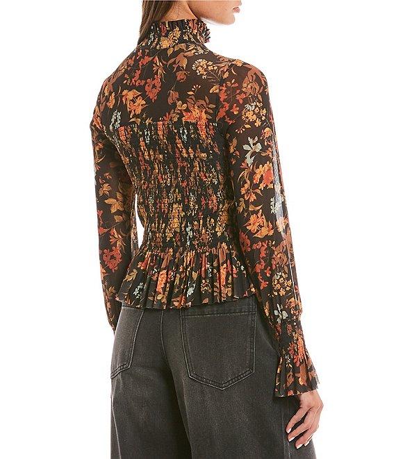 C&V Chelsea & Violet Floral Print Long Sleeve Smocked Top Product Image