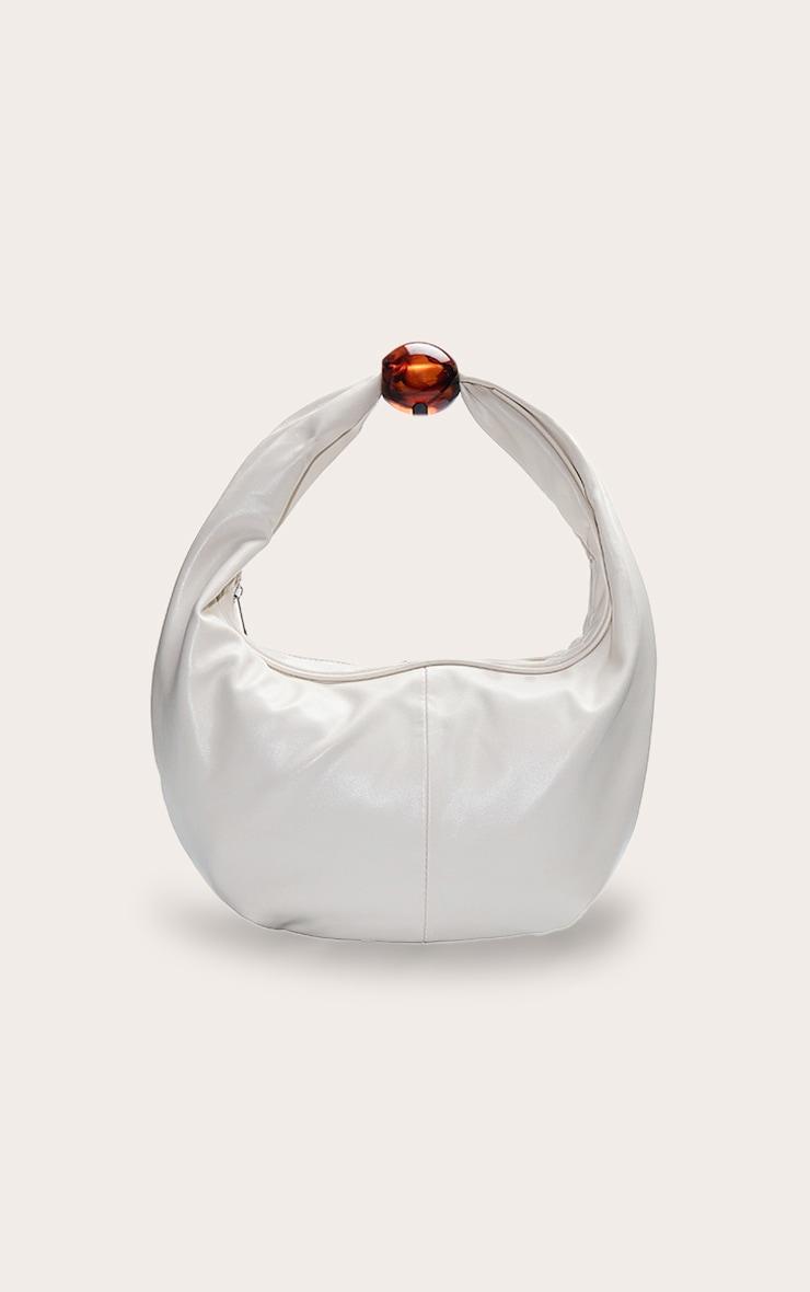 Cream Pu Bead Handle Shoulder Bag Product Image