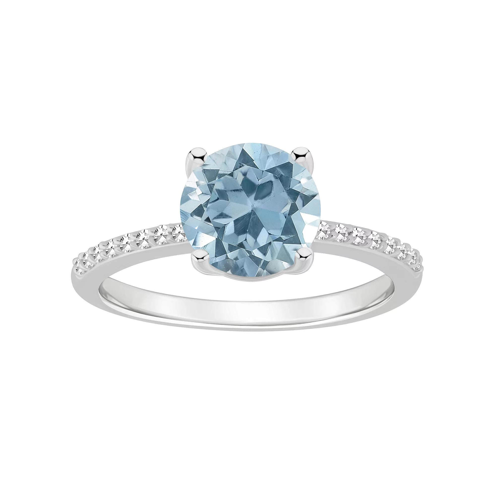 Alyson Layne Sterling Silver 8 mm Round Gemstone & 1/10 Carat T.W. Diamond Ring, Women's,  Product Image