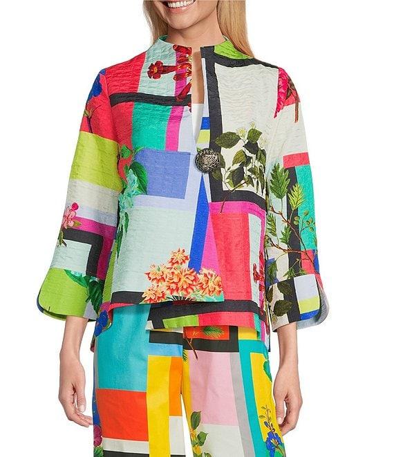 IC Collection Color Block Floral Print Stand Collar Bracelet Sleeve Jacket Product Image