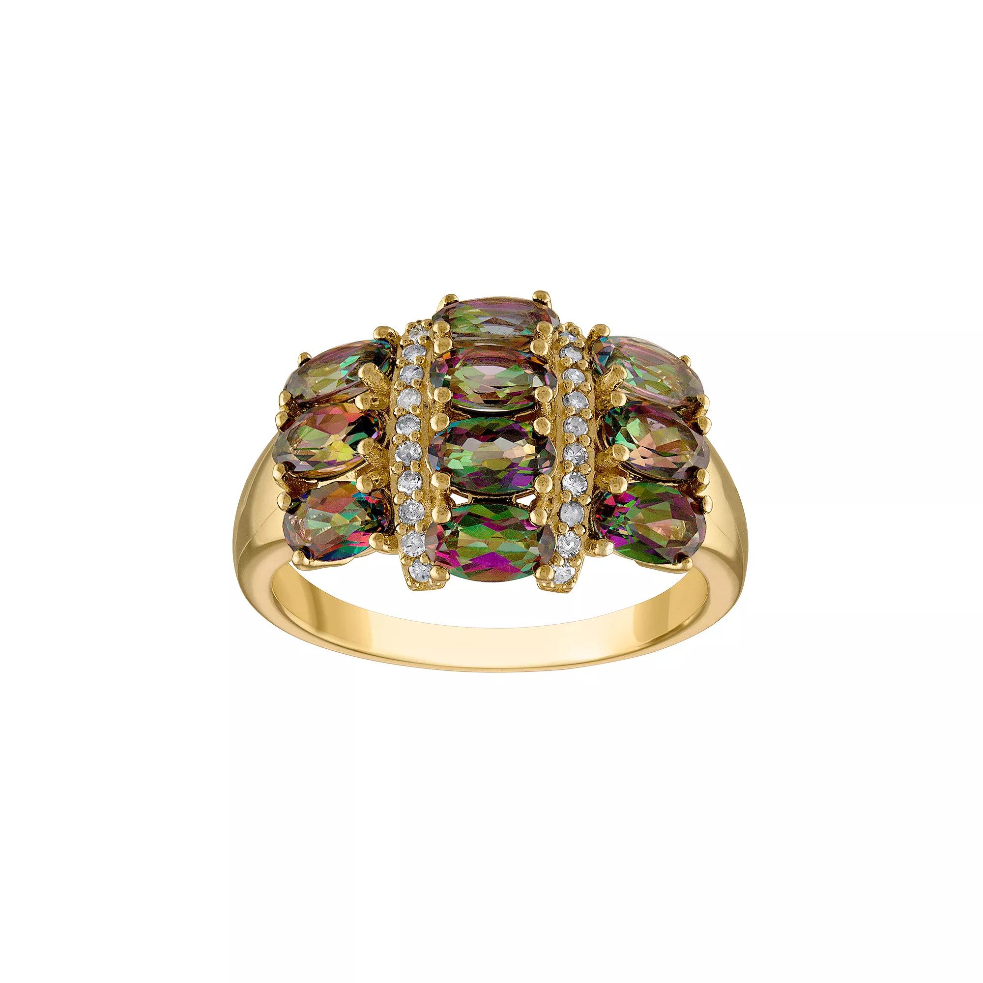 Tiara 14k Gold Over Silver Mystic Fire Topaz & 1/10 Carat T.W. Diamond Ring, Womens Gold Tone Product Image