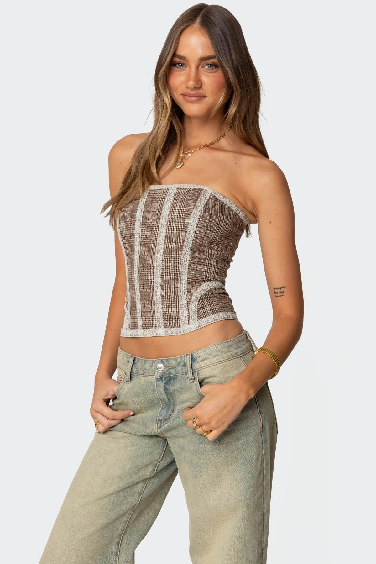 Jaiden Houndstooth Plaid Corset Product Image