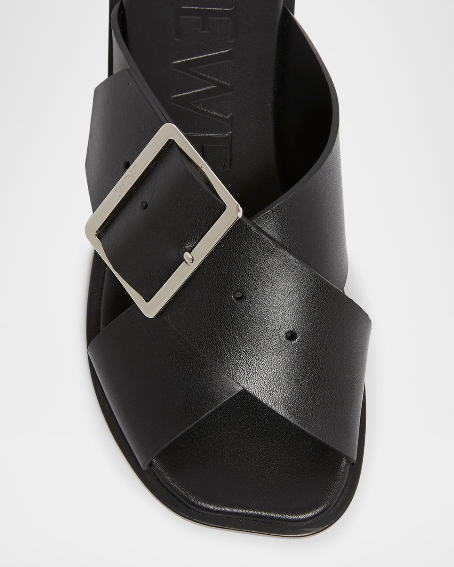Petal Leather Crisscross Buckle Slide Sandals Product Image