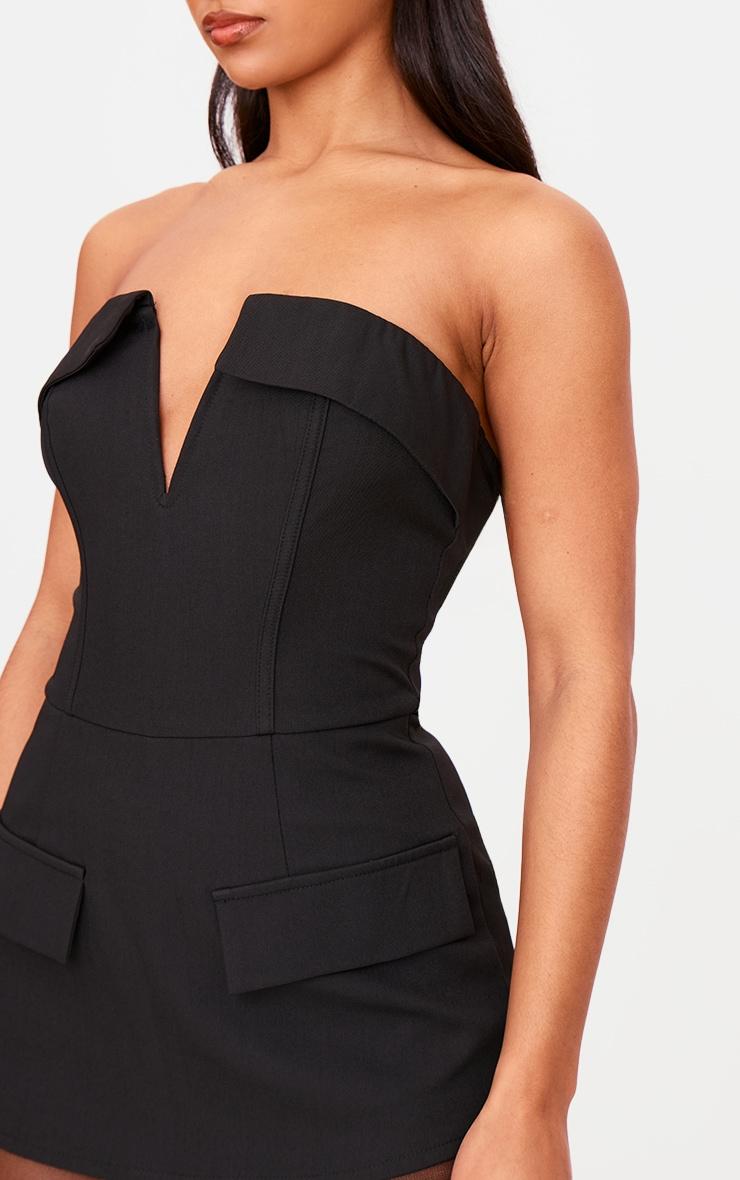 Black Structured Woven Corset Detail Bandeau Romper Product Image