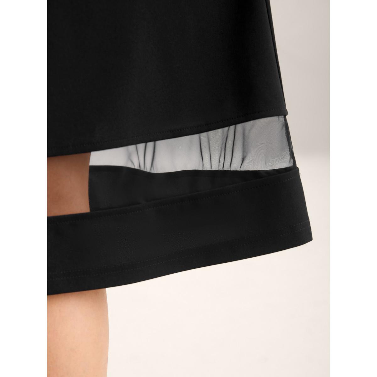 Plus Size Sheer Hem Flared Plain Midi Skirt Women Black Formal See through Bodycon Low stretch Slanted pocket Party Skirts BloomChic 12/L Product Image