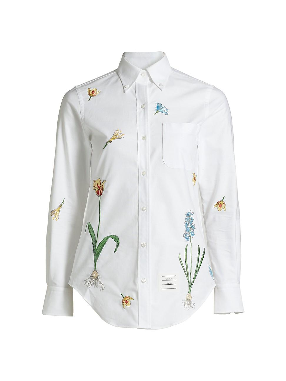 Womens Embroidered Floral Cotton Shirt Product Image