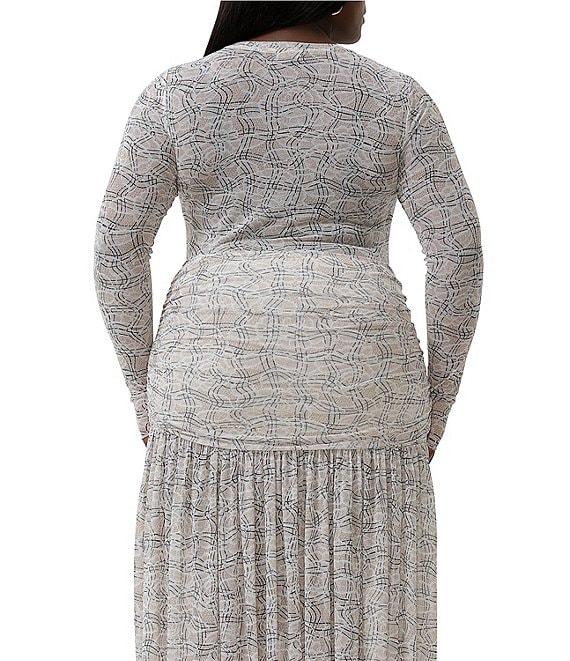 AFRM Plus Kaylee Mesh Lace Plaid Print Crew Neck Long Sleeve Coordinating Top Product Image