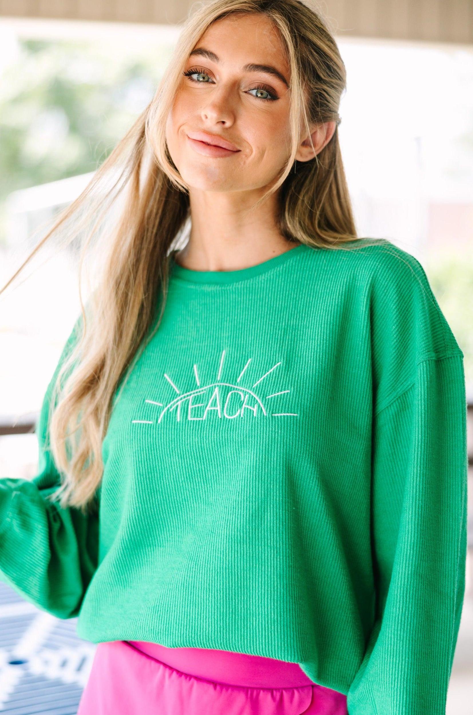 Get Together Kelly Green Corded Sweatshirt Female Product Image