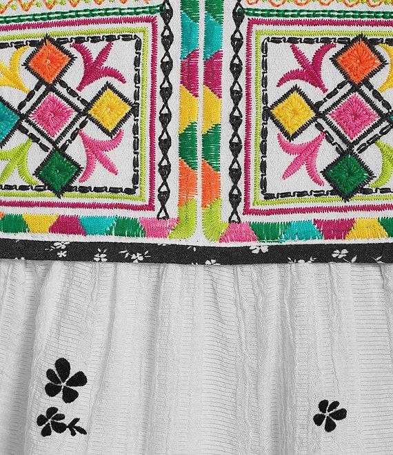 John Mark Flocked Floral-Embroidered Split Neck 3/4 Sleeve Top Product Image