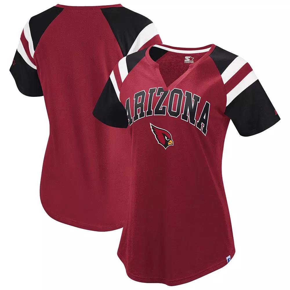 Women's Starter  Cardinal Arizona Cardinals Game On Notch Neck Raglan T-Shirt, Size: 2XL, Red Product Image