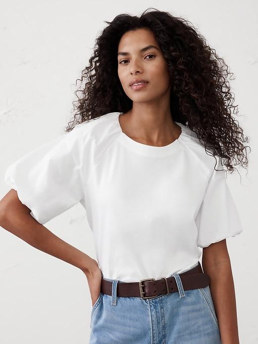 Puff-Sleeve Mixed Media Top Product Image