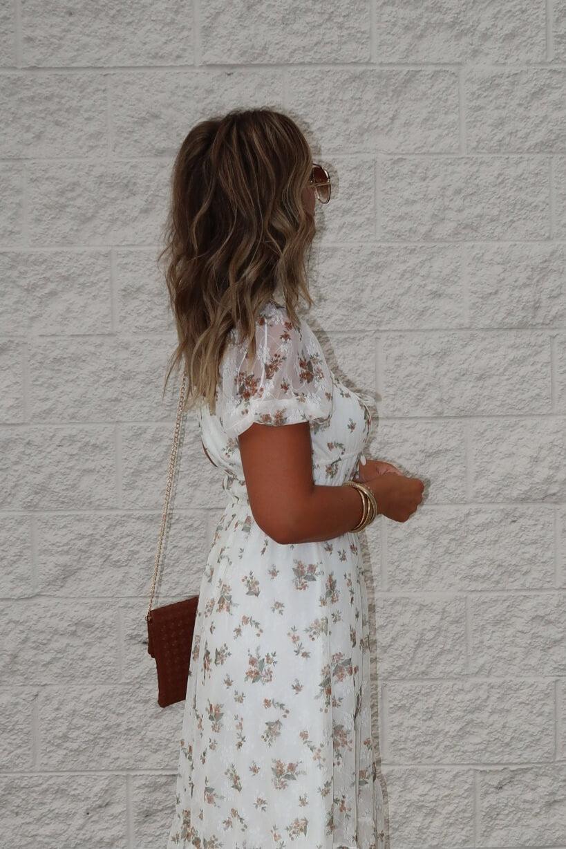 Lauri Cream Floral Print Sweetheart Midi Dress - FINAL SALE Female Product Image