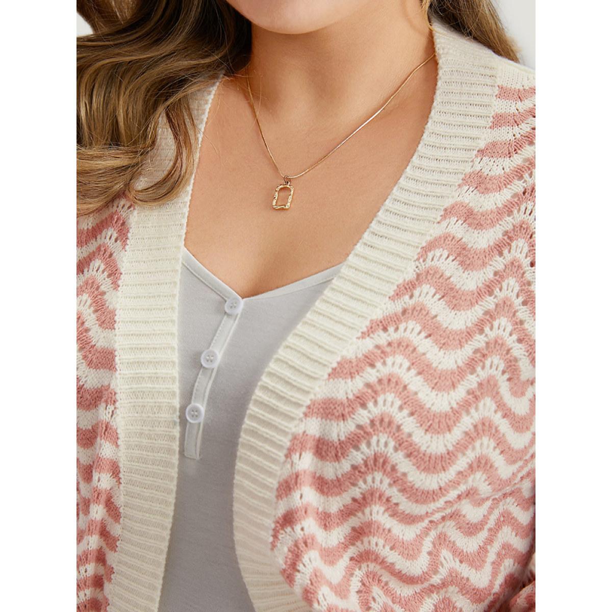 Plus Size Water Ripple Open Front Tunic Cardigan Pink Women Casual Loose Long Sleeve Dailywear Cardigans BloomChic 22-24/3X Product Image