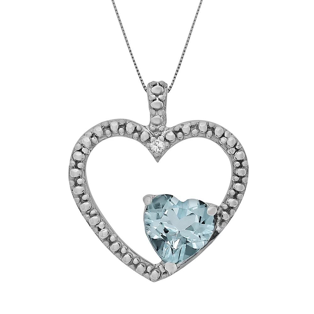 Gemminded Sterling Silver Lab-Created Aquamarine and Diamond Accent Heart Pendant, Women's, Size: 18", Light Blue Product Image