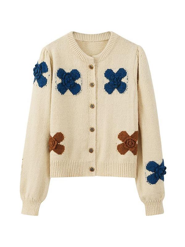 Flower Crochet Embroidery Knit Cardigan Product Image